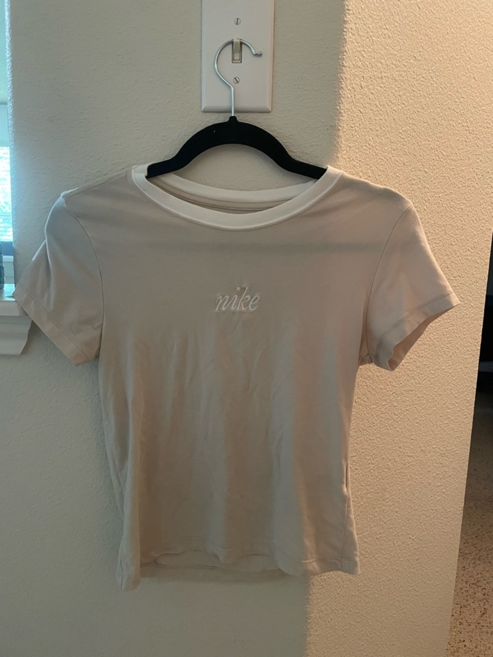 Nike Women's Cream Short Sleeve Script Logo Tee